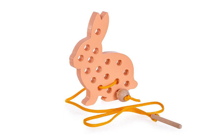 Hase-Fädelspielzeug aus Holz für Kinder