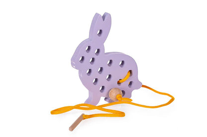 Schnurspielzeug Hase mit Schnur zum Auffädeln