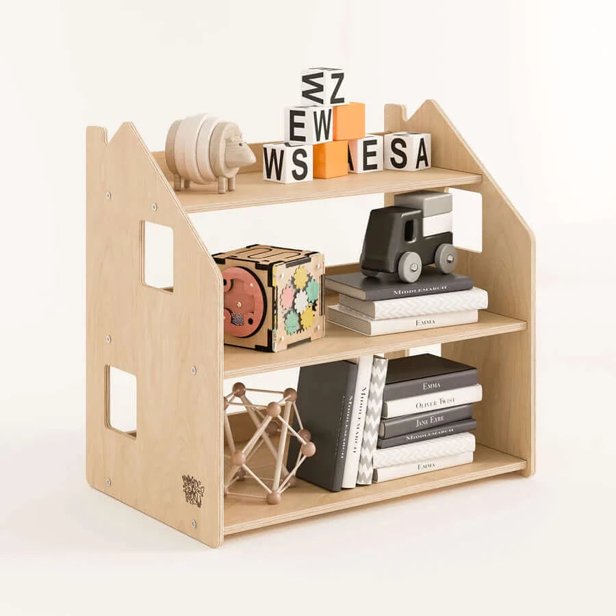 Montessori-Regal in Häuschenform aus Holz
