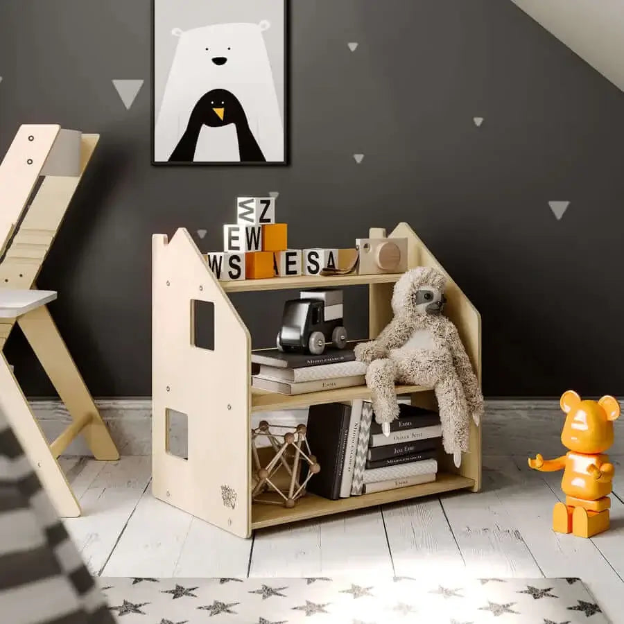 Häuschen-Spielzeugregal für Kinderzimmer aus Holz