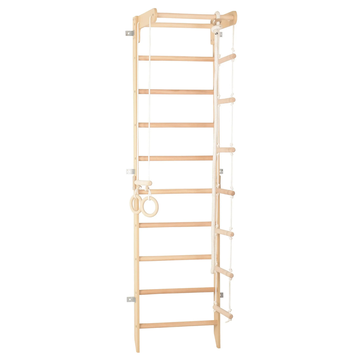 Naturfarbene Sport Kletterwand mit Kletterelementen