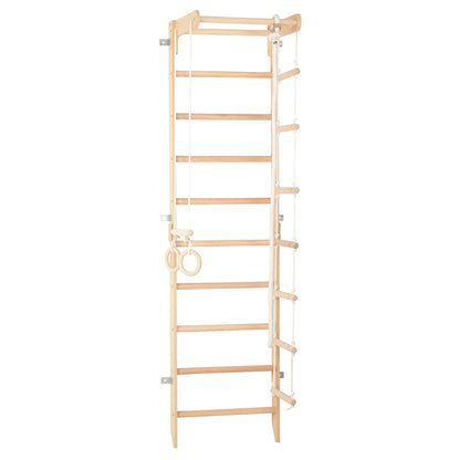 Naturfarbene Sport Kletterwand mit Kletterelementen