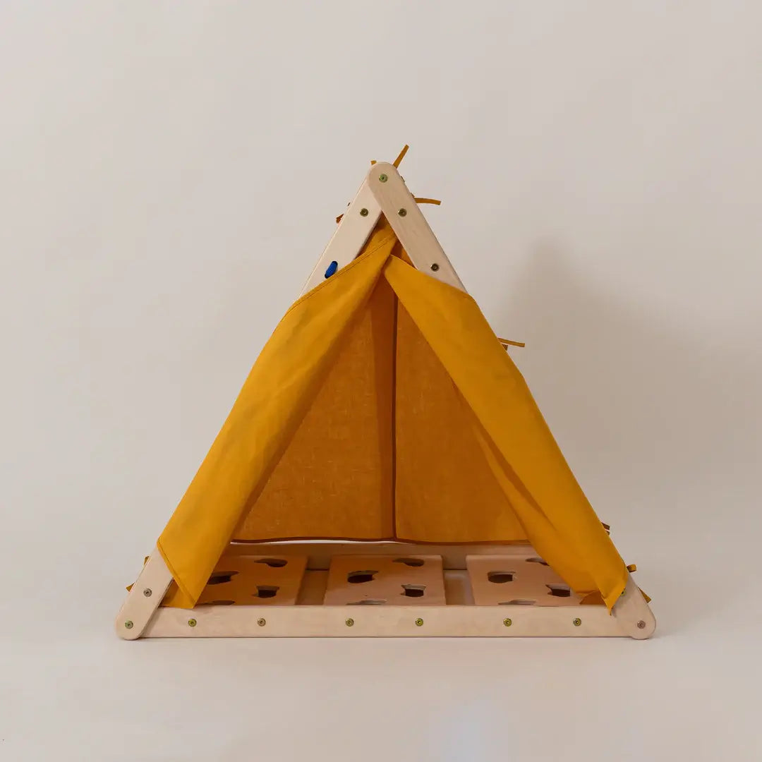 Zelt für das Kletterdreieck im Design Äffchen Senfgelb