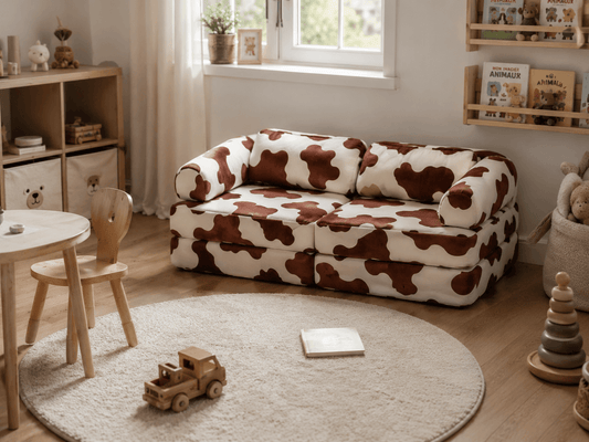 Kompaktes Kindersofa Kuh 6-teilig – modulares Spielsofa aus Chenille