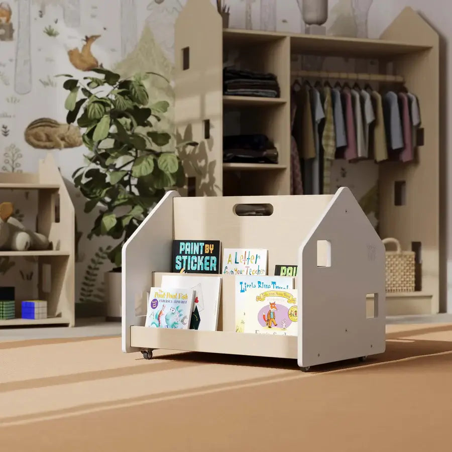 Doppelseitiges Bücherregal auf Rädern von Busykids
