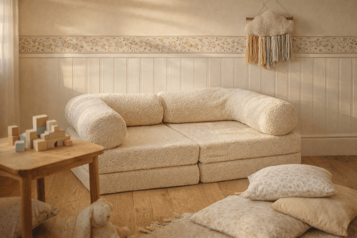 Modulares Kindersofa Teddy Cream – 2-in-1 Spielsofa und Liege