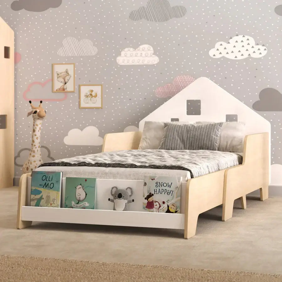 Montessori Bodenbett in Weiß mit LED-Licht für Kinder