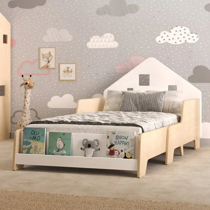 Montessori Bodenbett in Weiß mit LED-Licht für Kinder