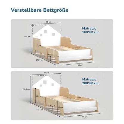 Weißes Montessori Bodenbett mit Beleuchtung für Kinder