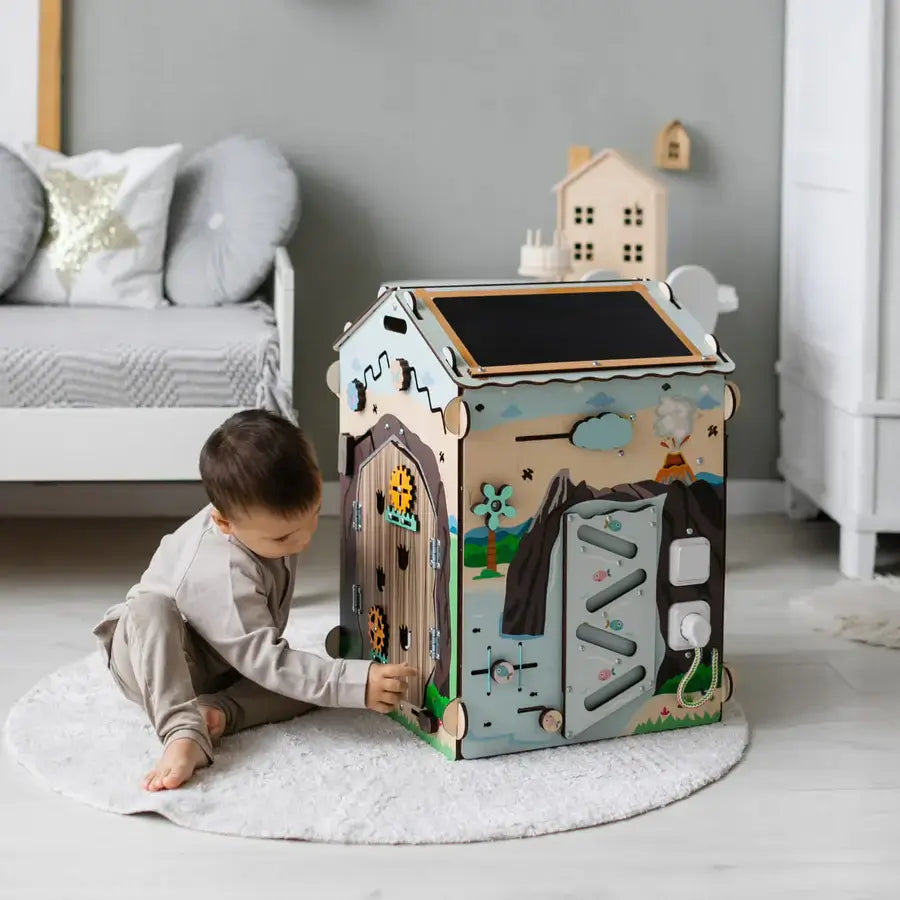 Motorikhaus Dino mit Beleuchtung im Kinderzimmer