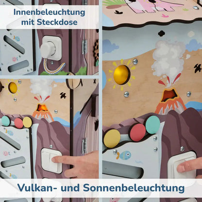 Motorikhaus Dino aus Holz mit vielen Funktionen